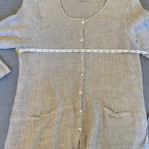 J. Jill Top Women's Pure Jill Beige Crinkle Linen Lagenlook Button Up Size Large - Picture 7 of 8